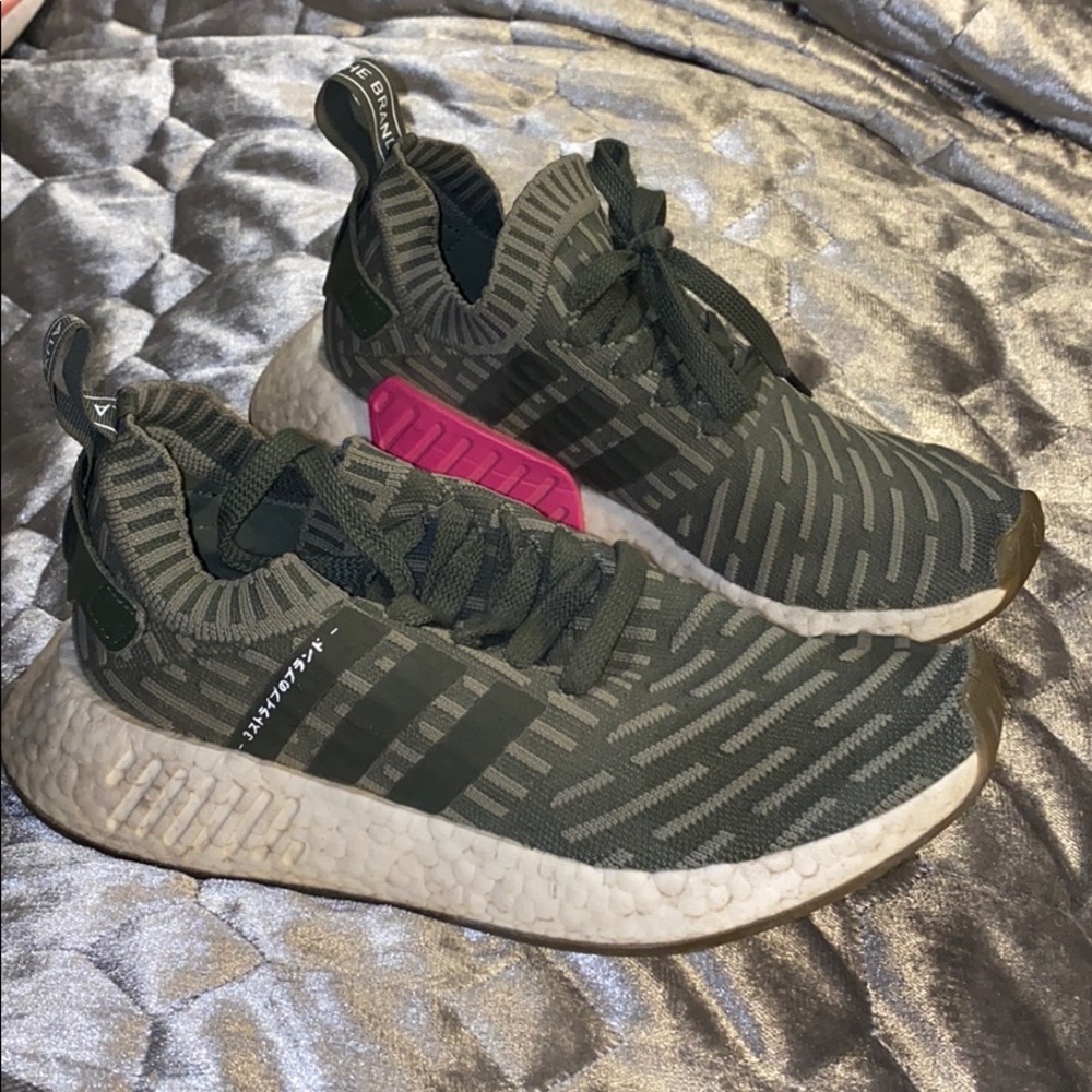 Olive green and pink adidas NMD size 8